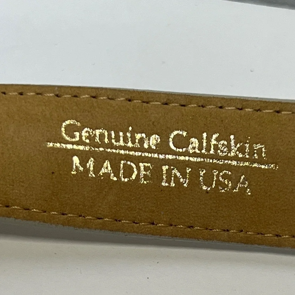 Worth Womens Belt Medium Cream Genuine Calfskin Leather Gold Slide‎ Buckle USA